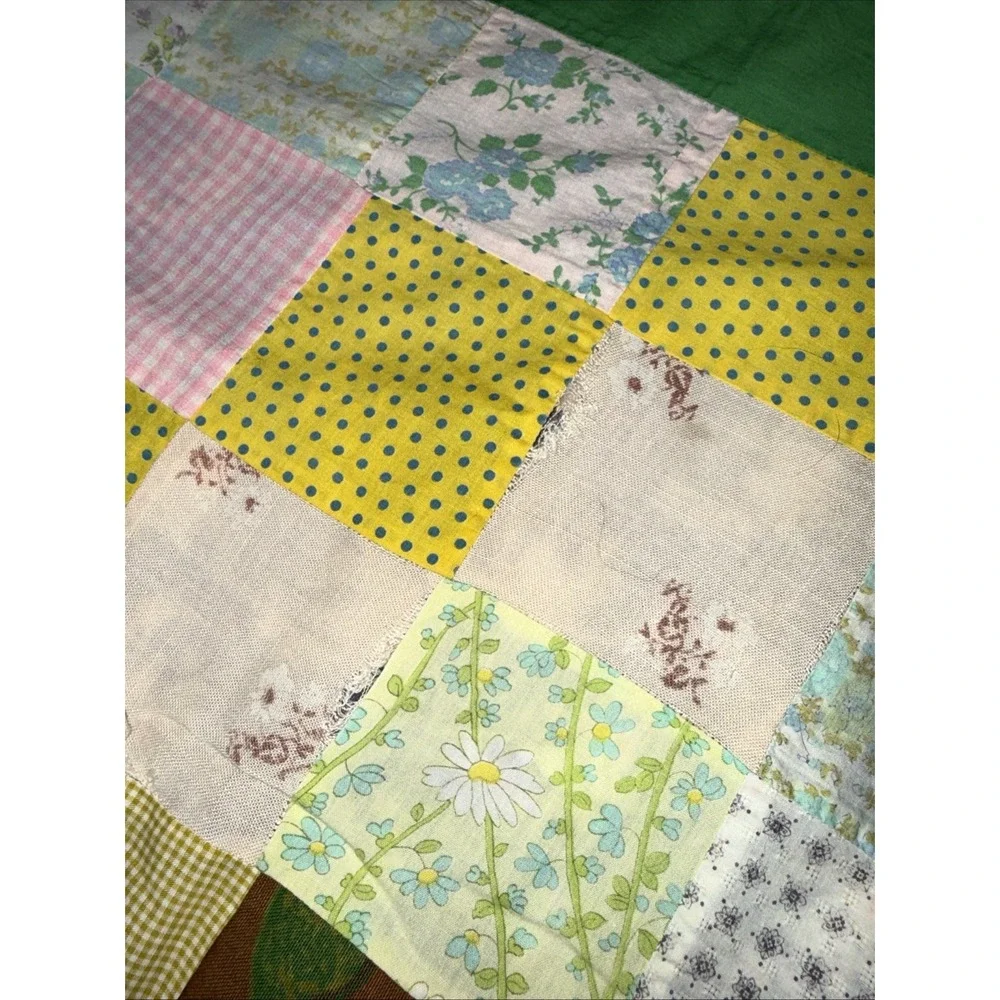 Vintage Handmade Patchwork Quilt Bedspread 95X77 In Farmhouse No Filling READ